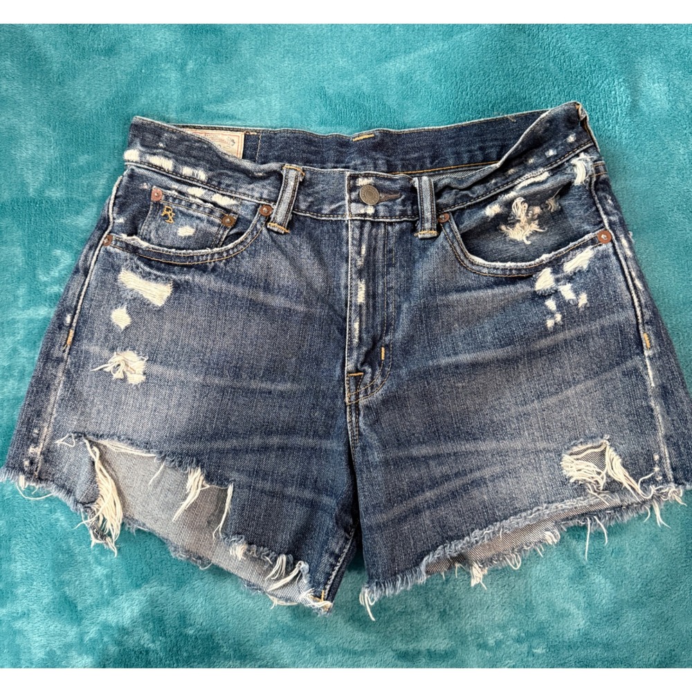 Polo Ralph Lauren Distressed Denim Shorts Dark Wash Raw Hem Authentic Dungarees